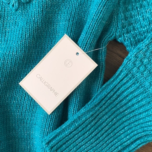 Calligraphie teal knit sweater with daisies sz L - Picture 3 of 5